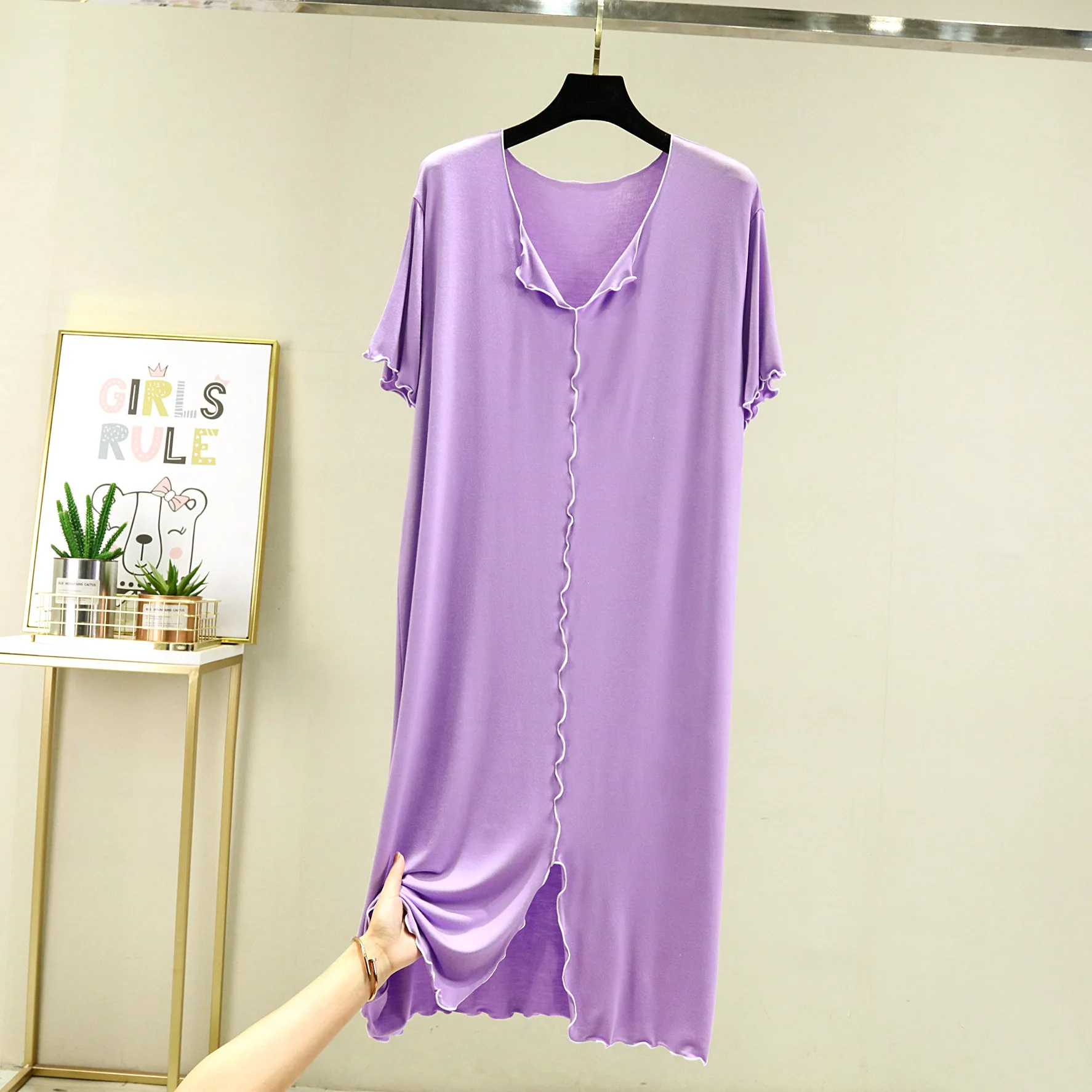 Summer Modal Night Dress For Women New Casual V Neck Nightgowns Comfortable Sleepwear Nightshirt Large Size Homewear L-2XL