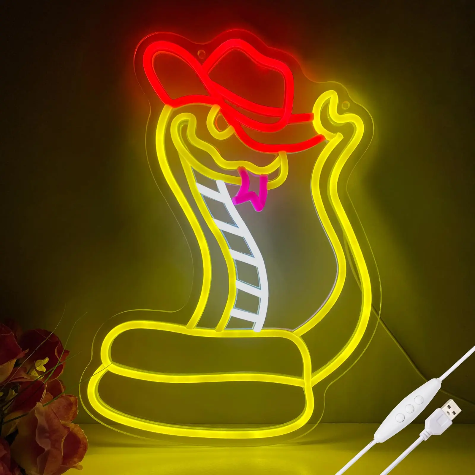 Cowboy Snake Neon Sign for Wall Decor Cute LED Sign Dimmable Fun Neon Light for Bedroom Kids Room Birthday Party Bar Gift