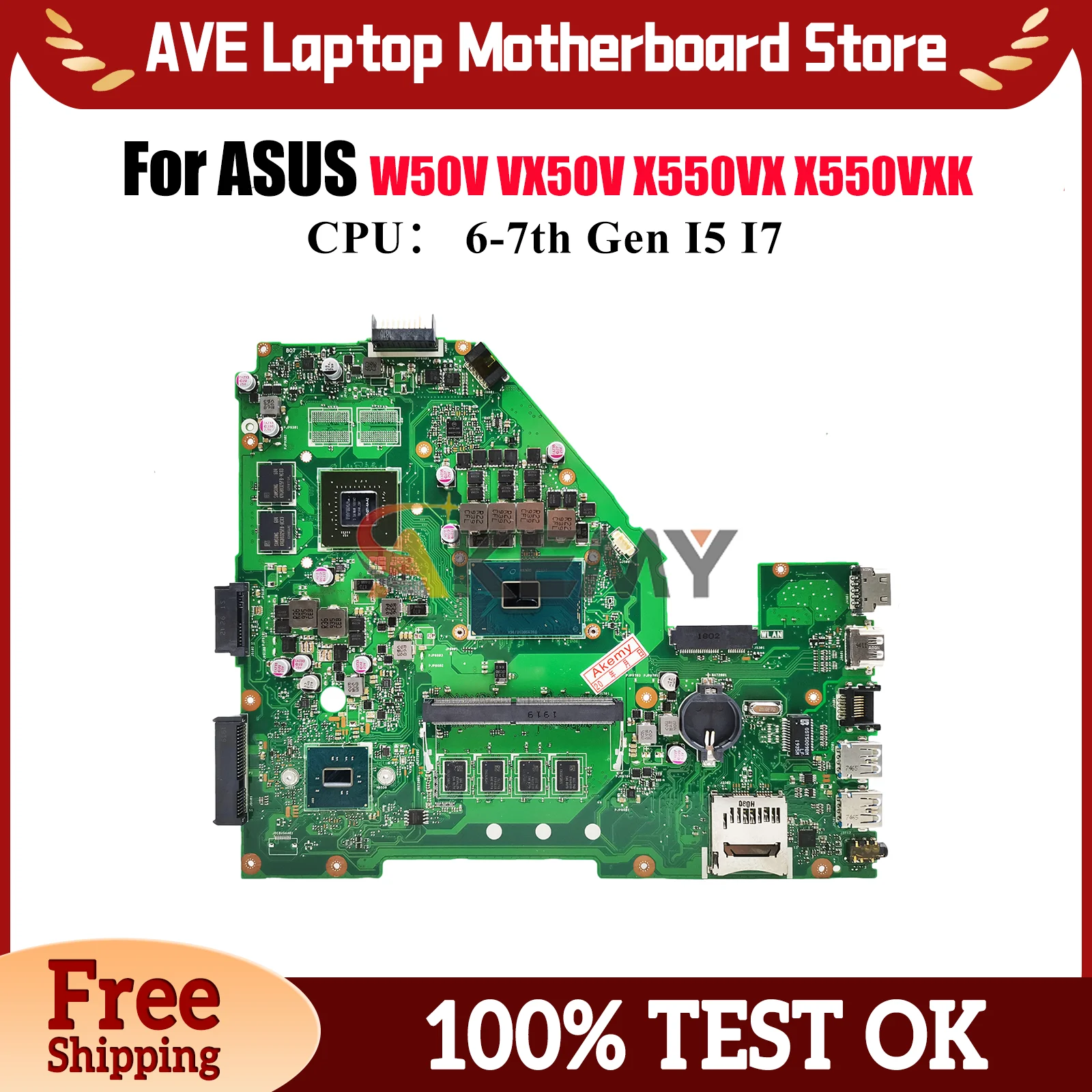 

X550VX Laptop Motherboard For ASUS VivoBook K550VX X550VX X550VXK X550V FH5900 FH6500V W50V VX50V Mainboard With I5 I7 CPU stk