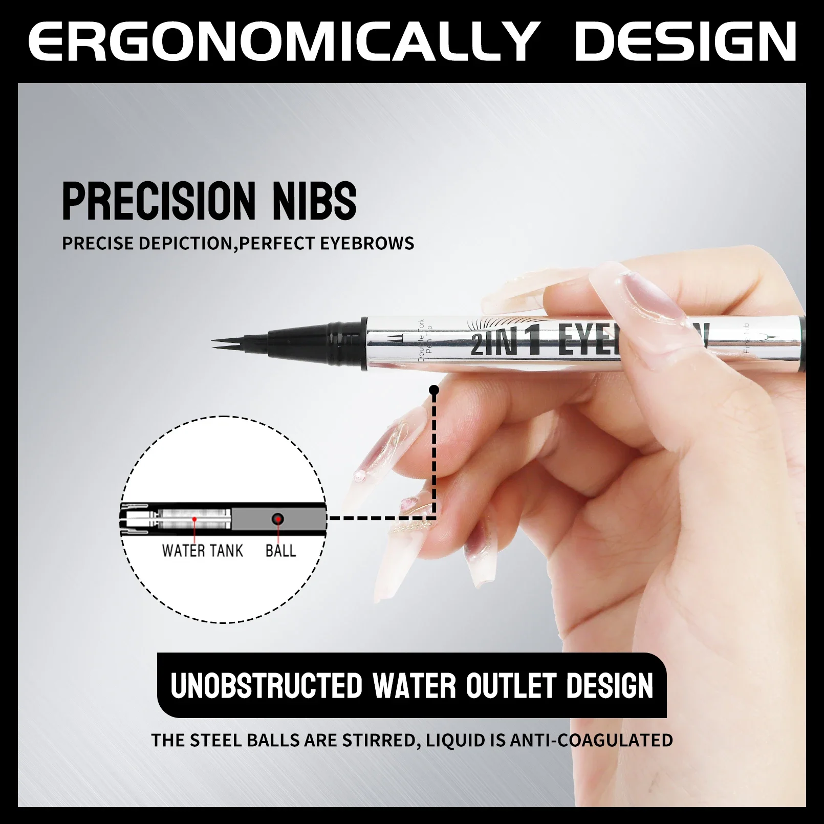 Waterdicht Zweetbestendig Dubbelzijdig Wenkbrauwpotlood 2-in-1 Natuurlijke Look Wenkbrauw Definitie Vullen & Vorm Langdurig