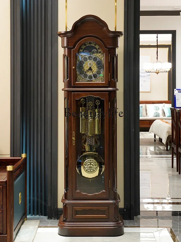 German Hermle New Chinese Style the Grandfather Clock Living Room Villa Solid Wood Clock Retro Pendulum Clock Vertical