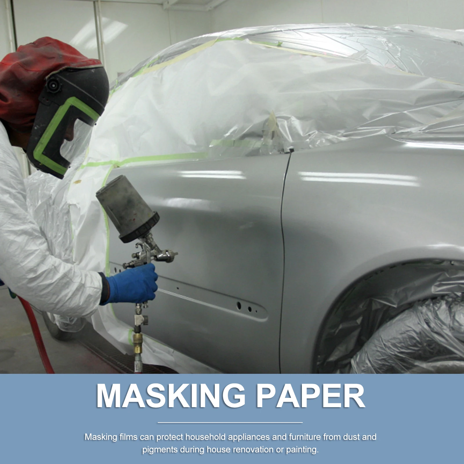 

3pcs Masking Film 55cm*20m+110cm*20m+150cm*20m Protective Spray Paint Tape for Car Furniture Renovation Dust Cover