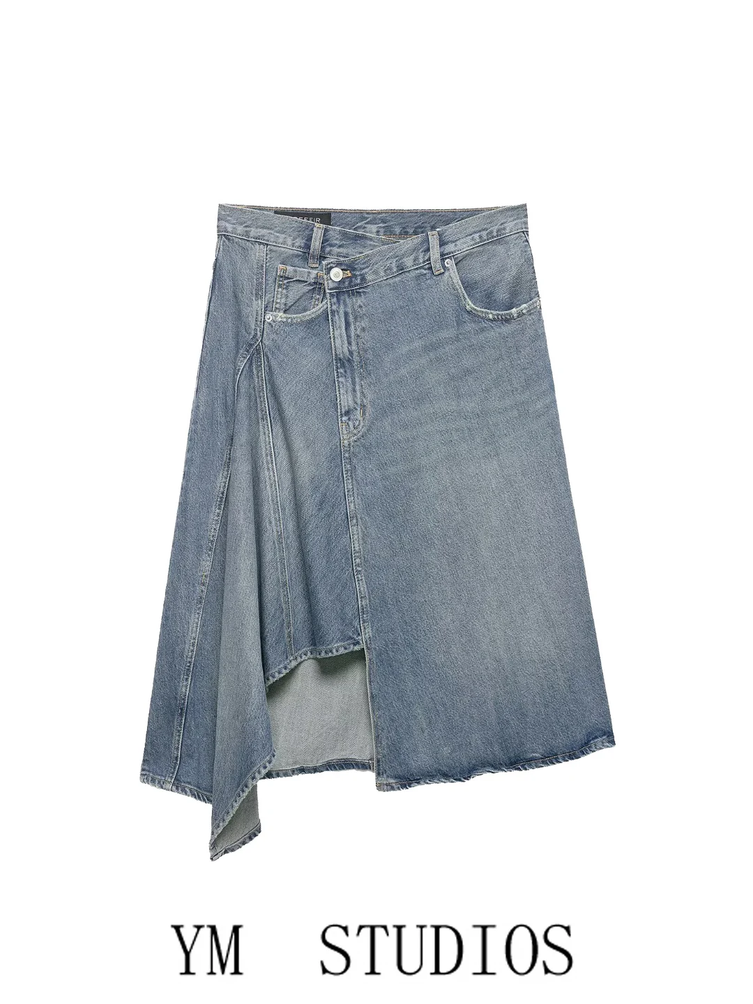 American Style Asymmetric Washed out Denim High Waist Midi Skirt Fashionable Base Skirt Women's A-Line Skirt Polyester Fiber