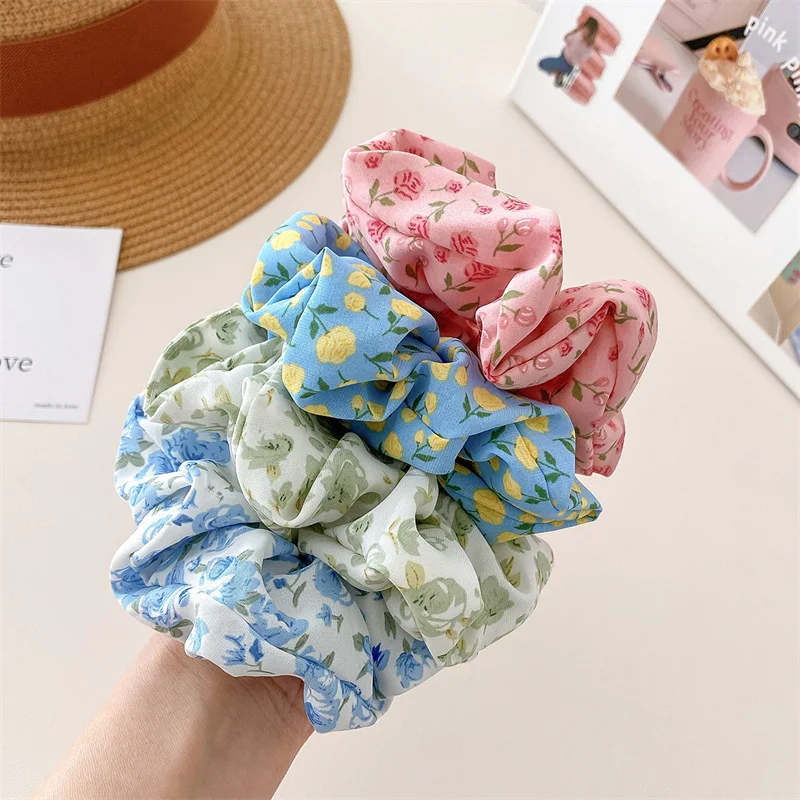 2023 Korean Fashion Tulip Rose Flower Hair Bands Sweet Hair Accessories Hair Ribbon Scrunchies Ponytail Holder Elastic Hair Rope