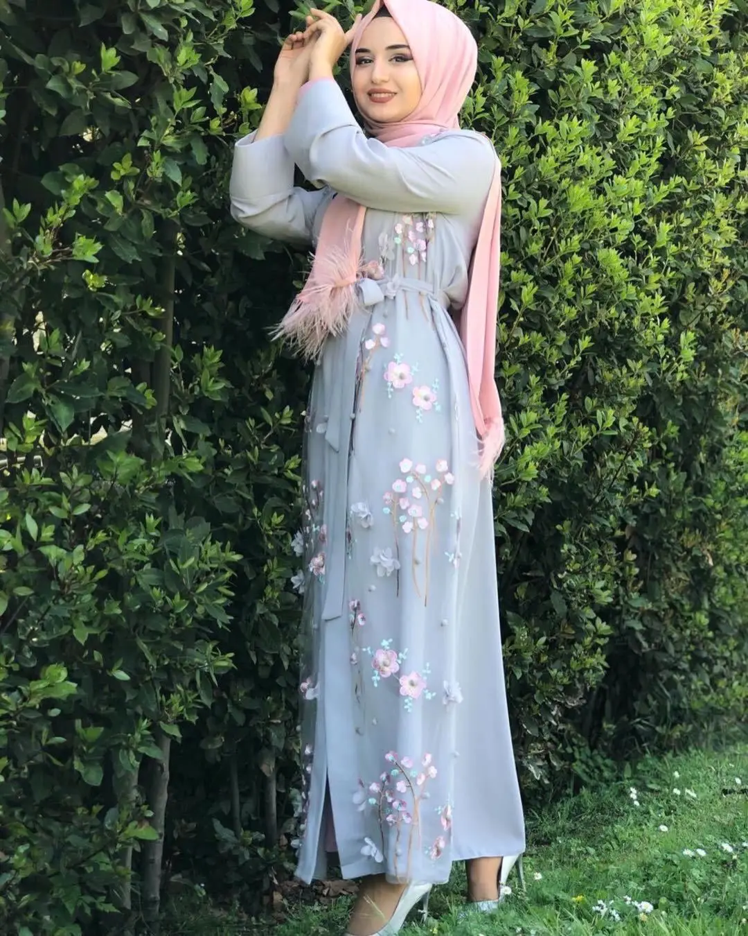 Imagem -05 - Abaya Floral para Mulheres Kimono Dubai Vestido Hijab Muçulmano Kaftan Caftan Oração Marocain Roupa Islâmica Turca