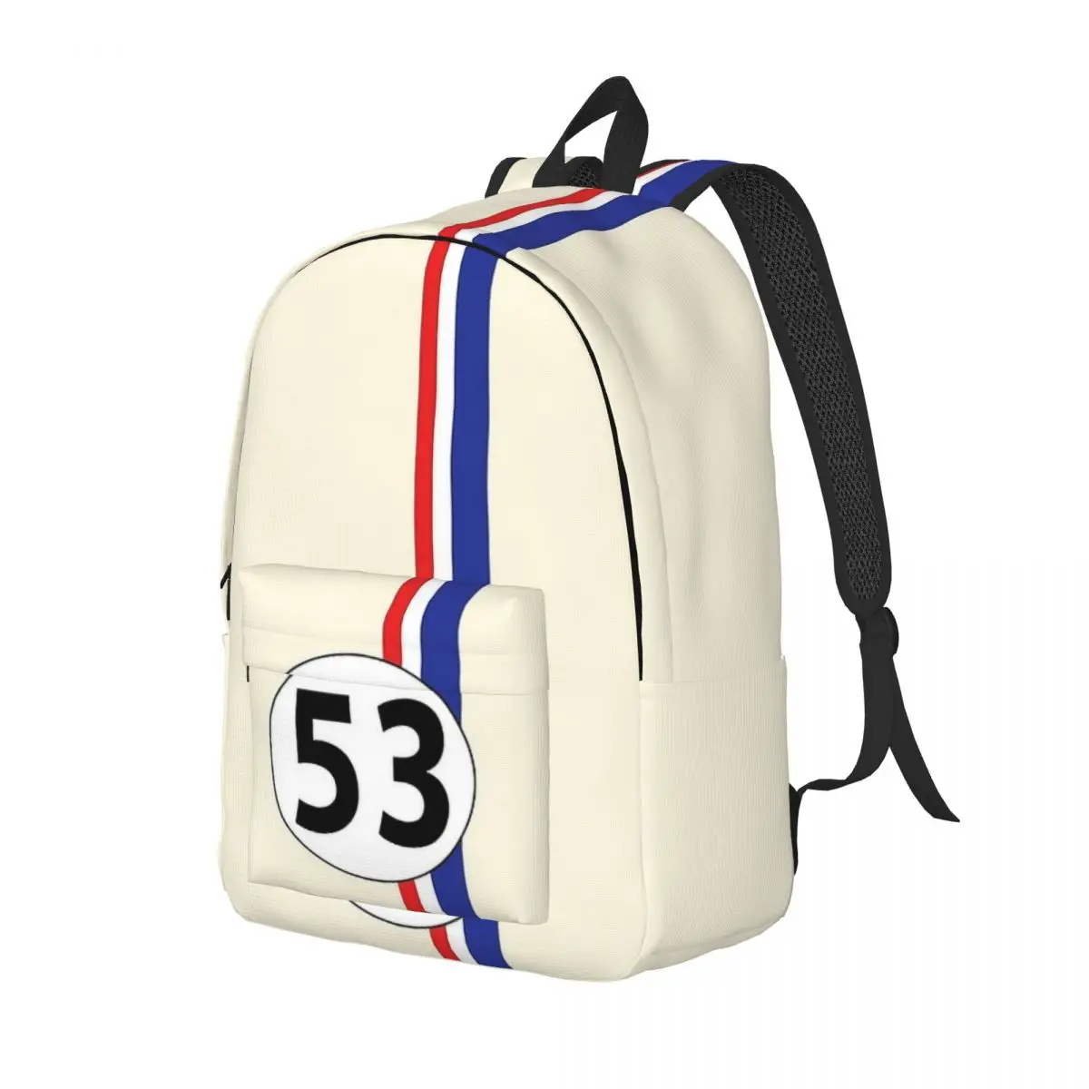 Herbie Number 53 Fashion Backpack with Pocket Student Business Race Car Enthusiasts Stripe Daypack Men Women Laptop Shoulder Bag