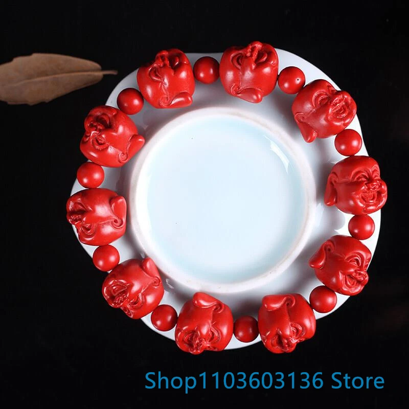 Chinese Buddhism Beads Red Organic Cinnabar Elastic Bracelet Natural Fashion Handmade Man Ahd Woman Luck Gifts ﻿