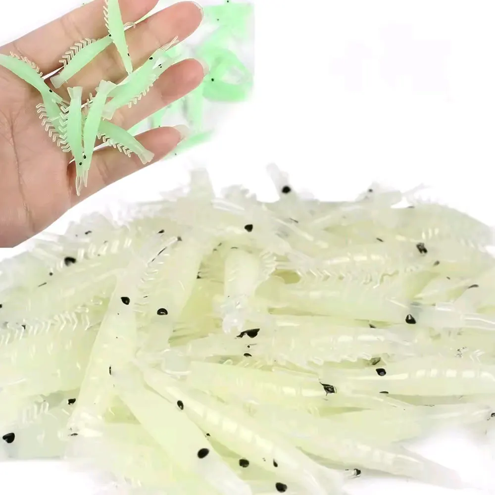 

50 шт., светящаяся приманка для рыбалки с креветками, мягкая приманка, черви, светящиеся креветки, рыболовные приманки для окуня, краппи, рыболовные приманки с креветками, 3,5 см, 0,3 г