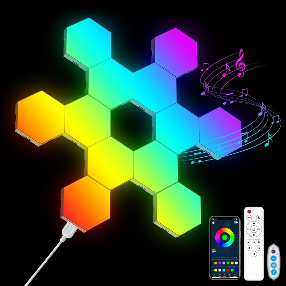 RGB LED Hexagon Light Bluetooth Indoor Wall Light APP Remote Control Night Light Computer Game Room Decoration Bedroom Bedside