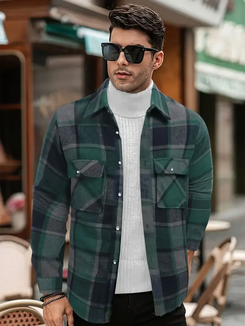 Mens Plaid Shirt,Long Sleeves,Classic Flannel Shirt Button Down Shirt Jacket Tops