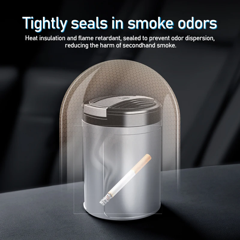 [2025 Upgrade] Car Ashtray Universal High-End Feel, Suede Leather LED Ceramic Inner Liner, Simple And Light Luxury Car Ashtray view 3