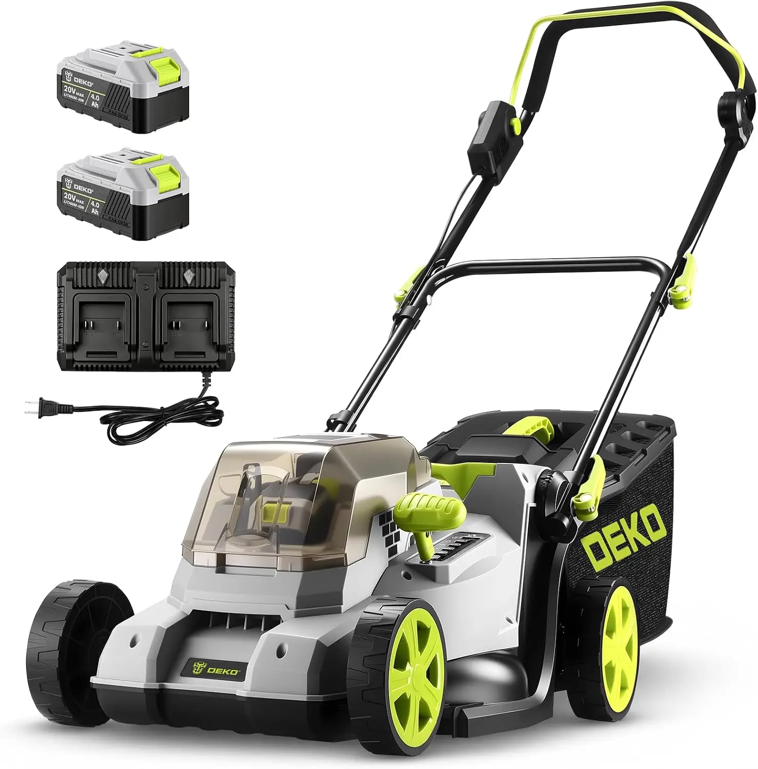 Cordless Electric Lawn Mower, 40V 15-Inch Brushless Battery-Powered Mower with 6-Position Adjustable Cutting Height, Includes 2 x 4.0Ah Batteries & Charger, for Gardens, Parks and Green Spaces