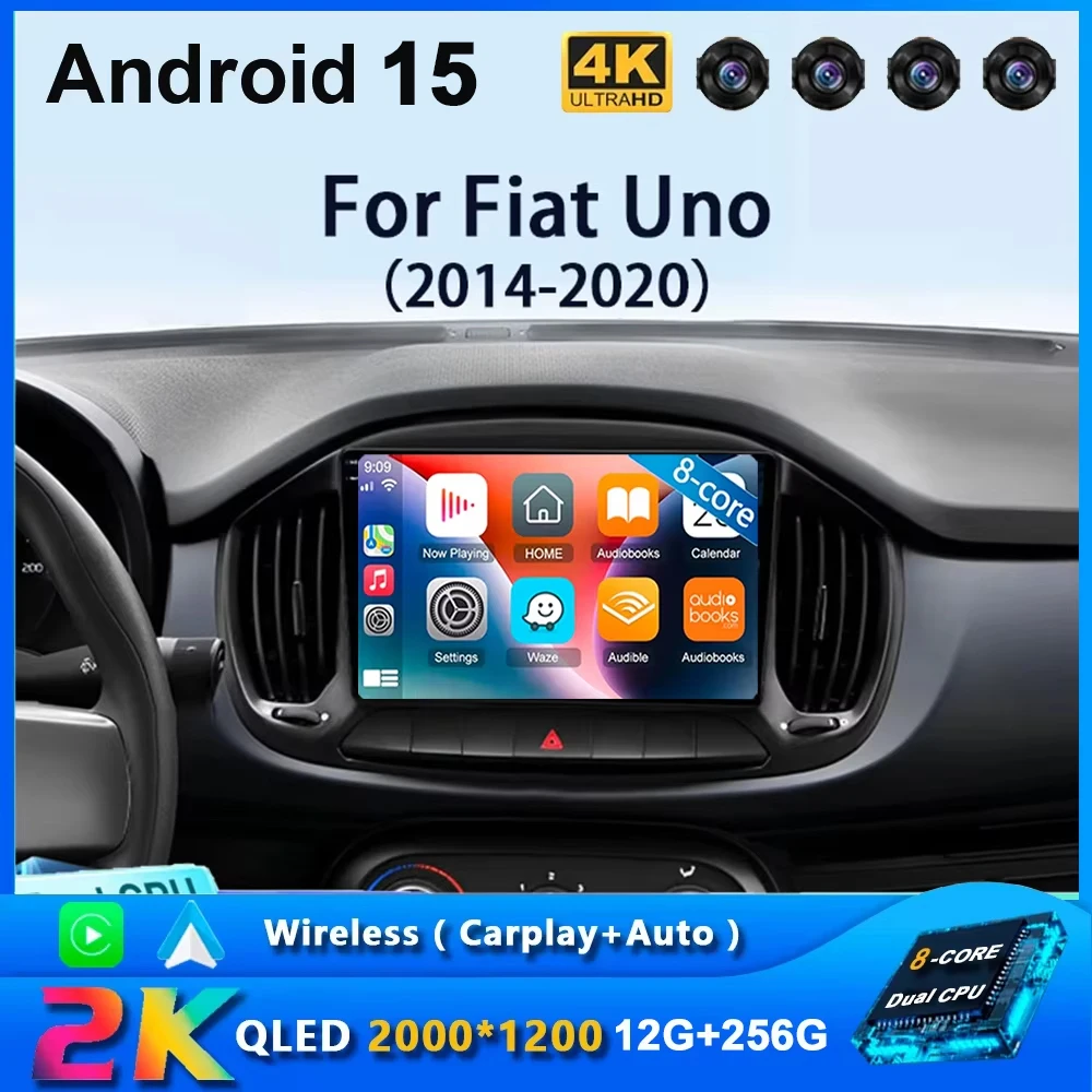 Android 15 Carplay Auto Radio del coche para Fiat Uno 2014 2015 2016 2017 2018 2019 2020 GPS reproductor Multimedia vídeo estéreo WIFI + 4G DSP