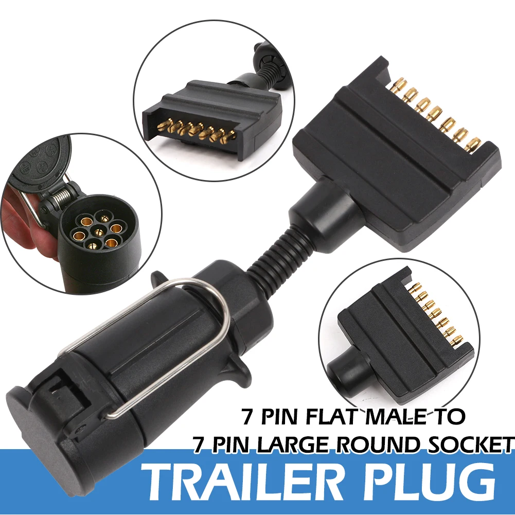 Car Trailer Adaptor 7 Pin Flat Male plug to 7 Pin Large round Female Socket Universal For RV Camper Caravan Car Accessories