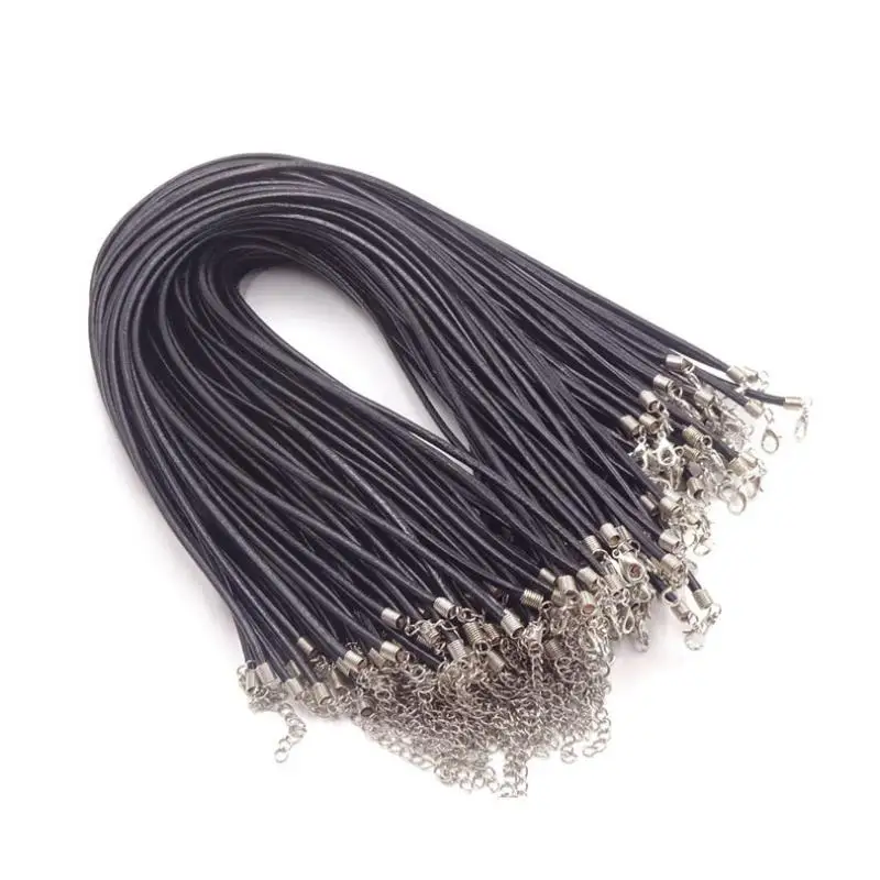 

Wholesale 100pcs/Lot 3mm Leather Necklace Cords Black Leather Rope With Lobster Clasp Jewelry Cord