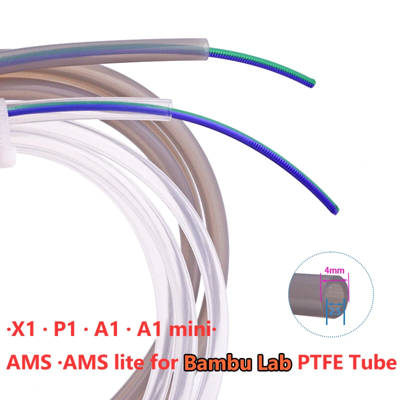 For Bambu Lab Ptfe Tube 2.5mm 4mm P1S P1P AMS A1 Mini 3D Printer Teflonto Pipe X1C Bambulab Ptfe Connector Clear Grey AMS LITE