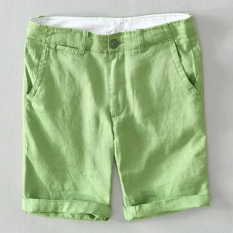 

Breathable Summer 100% Linen Shorts for Men Holiday Beach Baggy Shorts Casual Straight Vintage Green Shorts Harajuku Men Pants