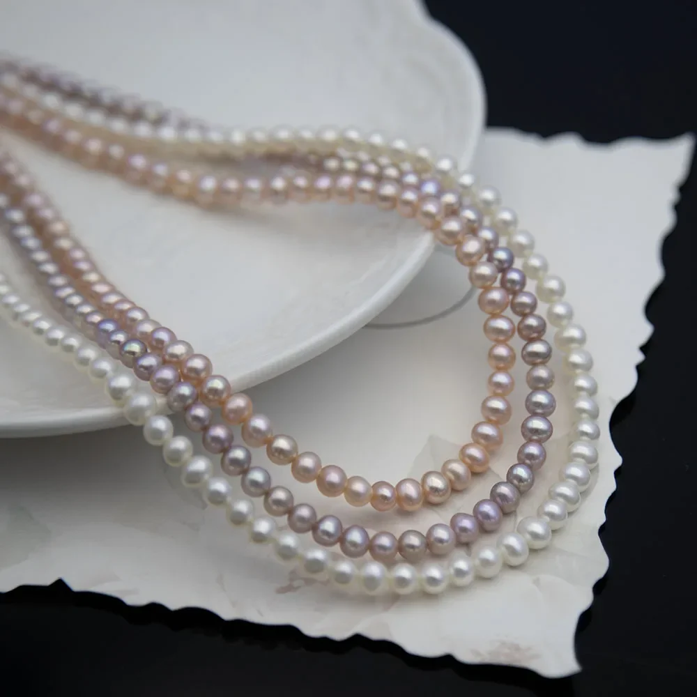 

Hot Selling 5-5.5mm Round Natural Freshwater Pearl Beads White/Purple/Pink for Jewelry Making DIY Necklace Bracelet Earrings