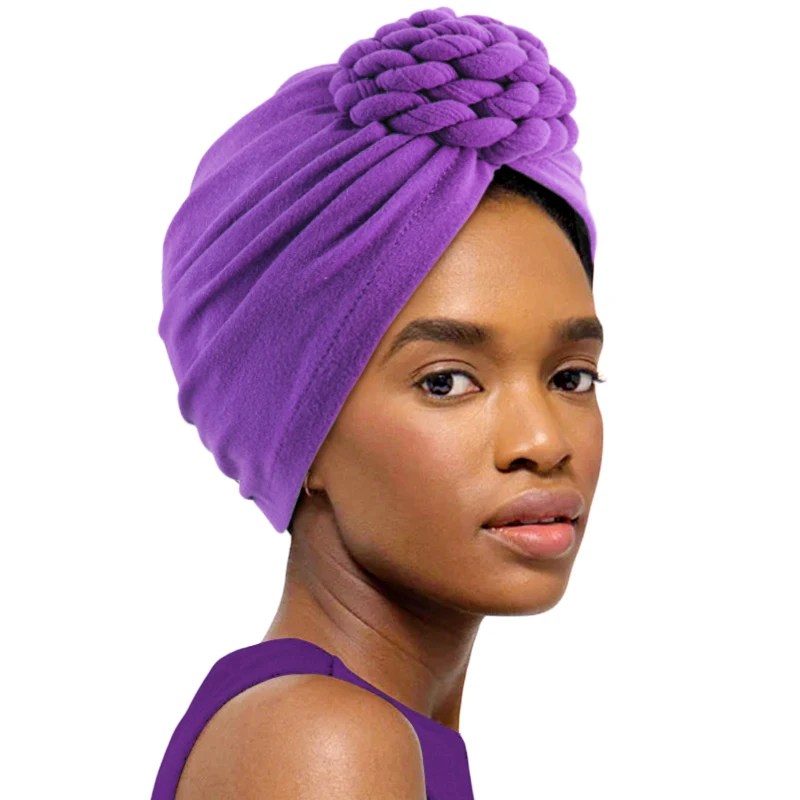 New Braided Knotted Turban Headwrap Soild Color Bandanas Stretchy Beanies Hat Women\'s Muslim Hijabs Party Outdoor headwear