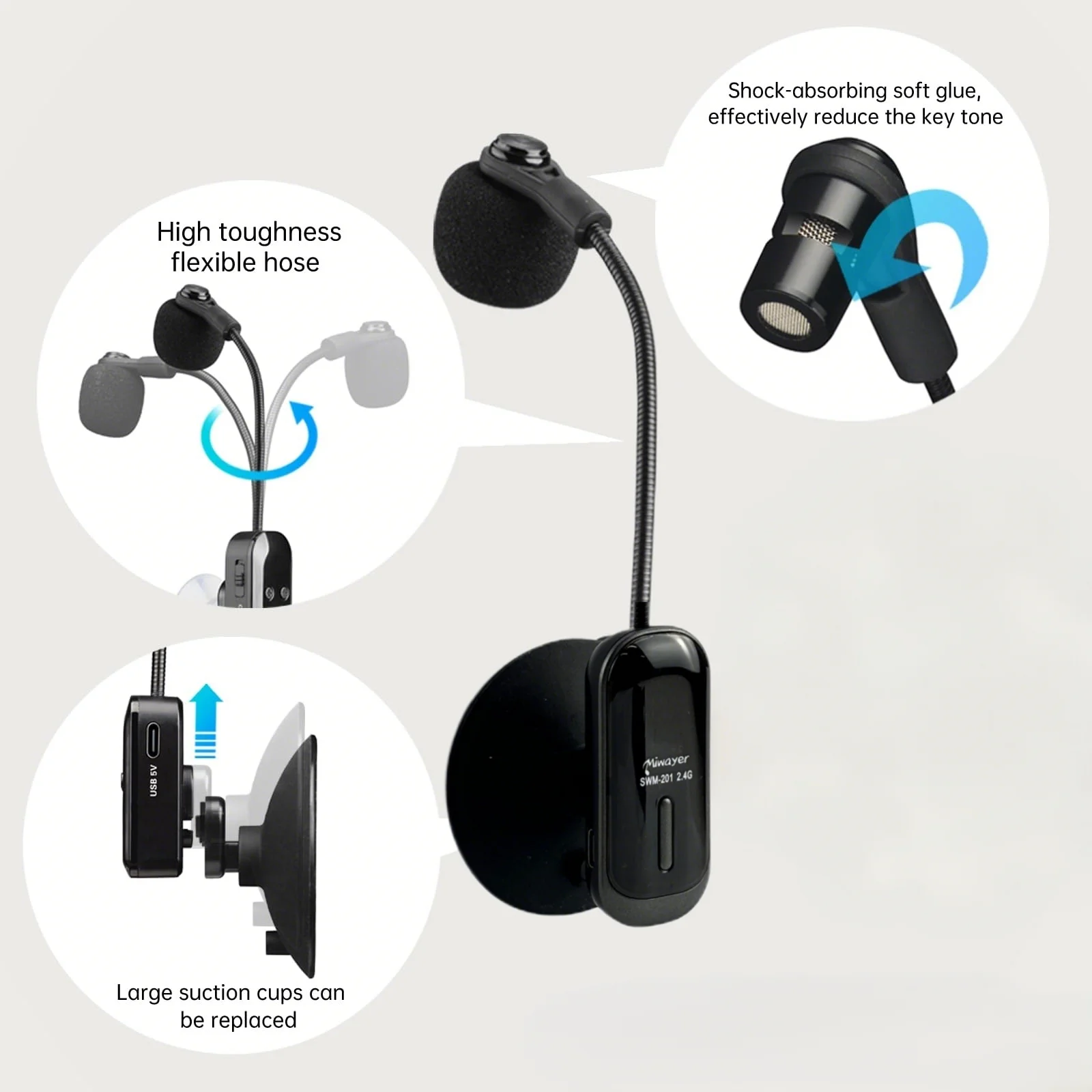 Miwayer SWM-202 Wireless Guitar Microphone, Play and Sing at Same Time, Clip/Suction/Headset 3-in-1 Pickup for Performance