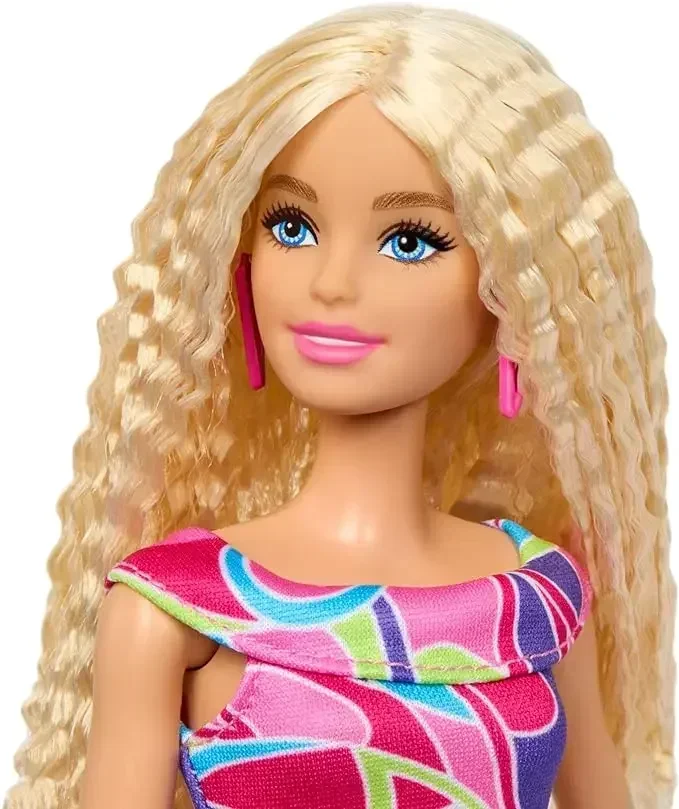 Barbie fashionistas boneca para meninas, brinquedos colecionáveis vintage, loira ondulada, totalmente cabelo, acessórios de vestido, 65 ° aniversário