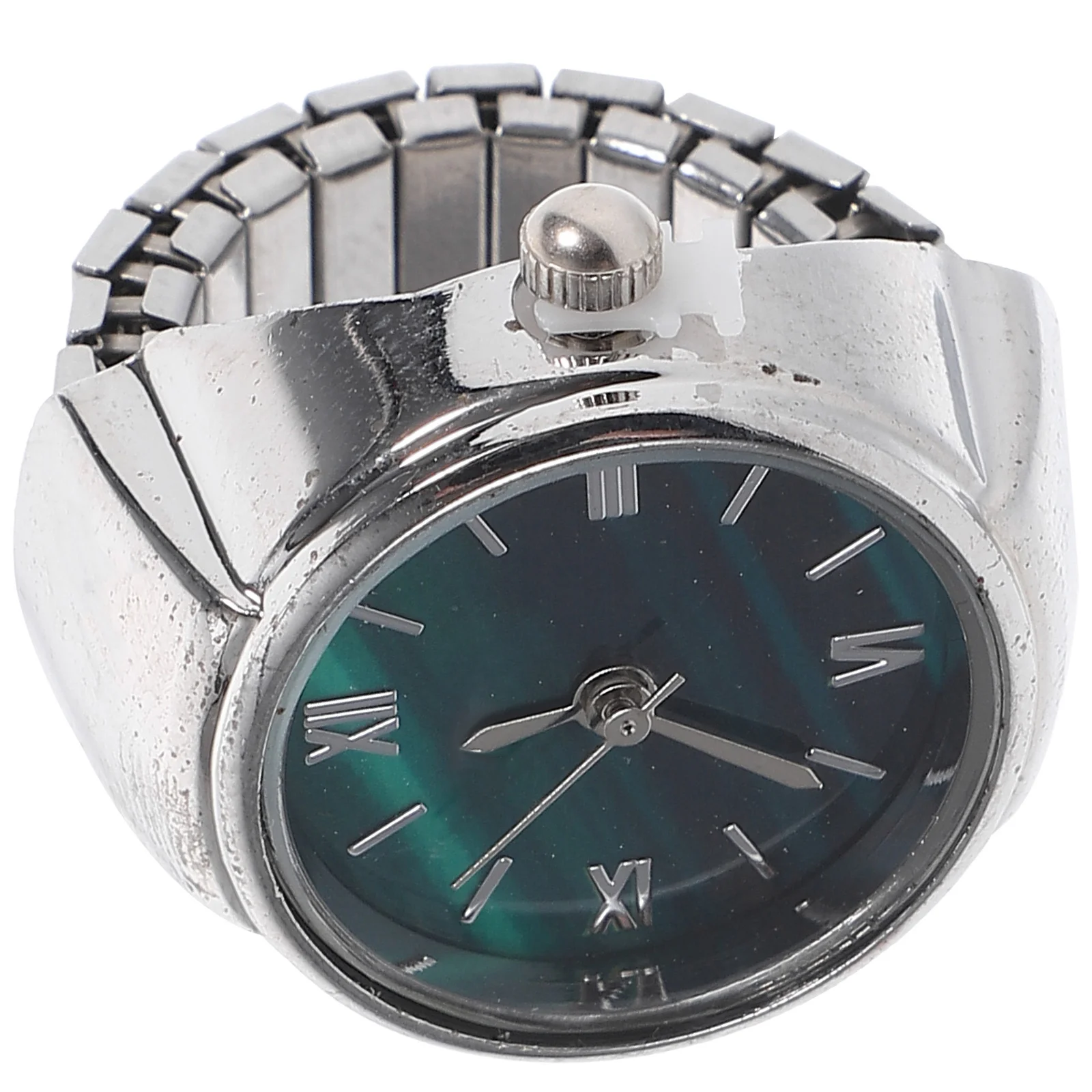 

Mini Green Finger Watch Ring Roman Numerals Lightweight Stylish Design Practical Timepiece For Women Men Daily Wear Gift