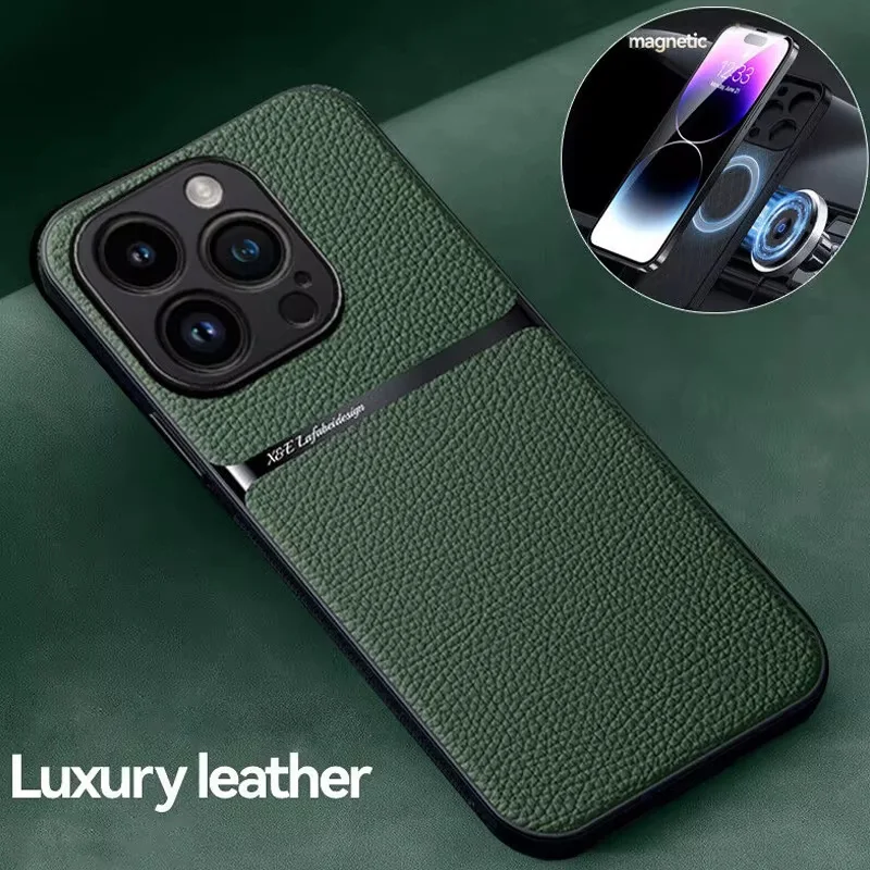 Funda de teléfono de lujo de cuero magnético para iPhone 16 15 14 13 Pro Max Plus fundas para iPhone 12 11 Pro Max cubierta protectora de lente mate