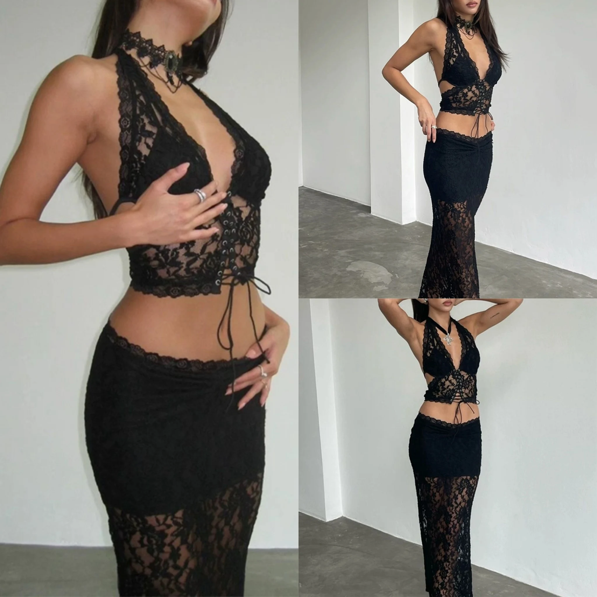 

Mia Muse Boutique, однотонные кружевные майки без рукавов с v-образным вырезом и низкой талией, макси-юбки с запахом, комплекты для вечеринок, женские комплекты, лето 202, сексуальные