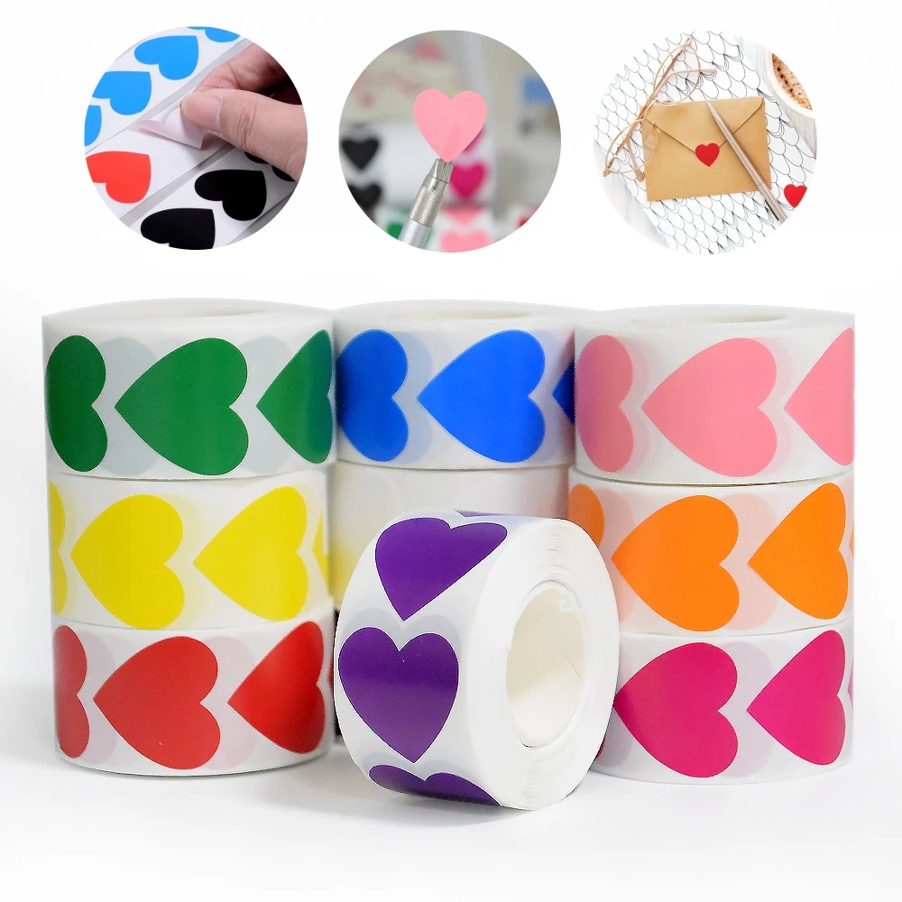 

500Pcs/Roll 2.5cm Colorful Love Heart Stickers Label Reward Decorative Stickers For DIY Wedding Decor Gift Packing Scrapbooking