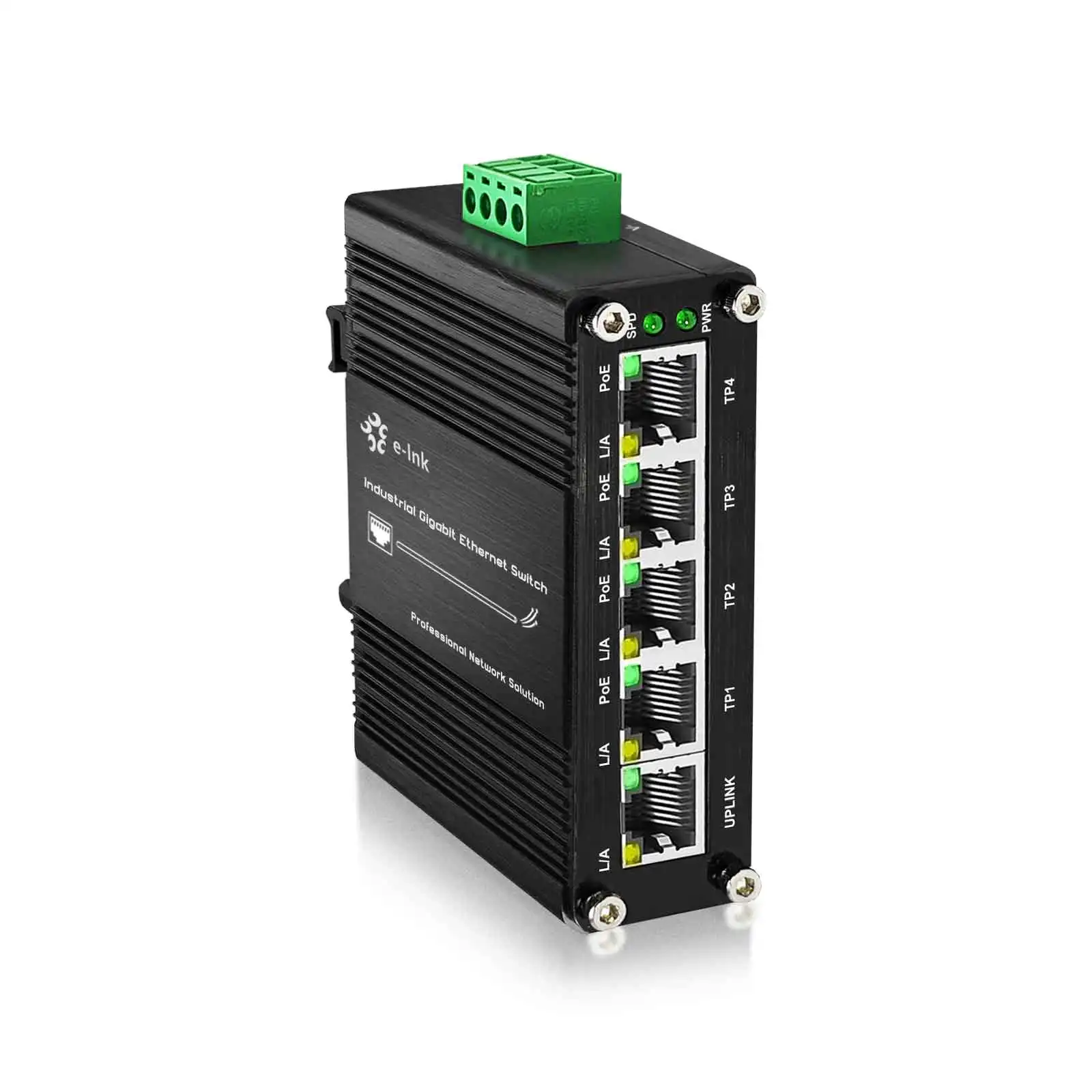 120W PoE+ Industrial 5-Port Gigabit Switch -40~80°C DIN Rail IP40 for IP Cameras Rugged 4+1 Port PoE Switch 802.3at