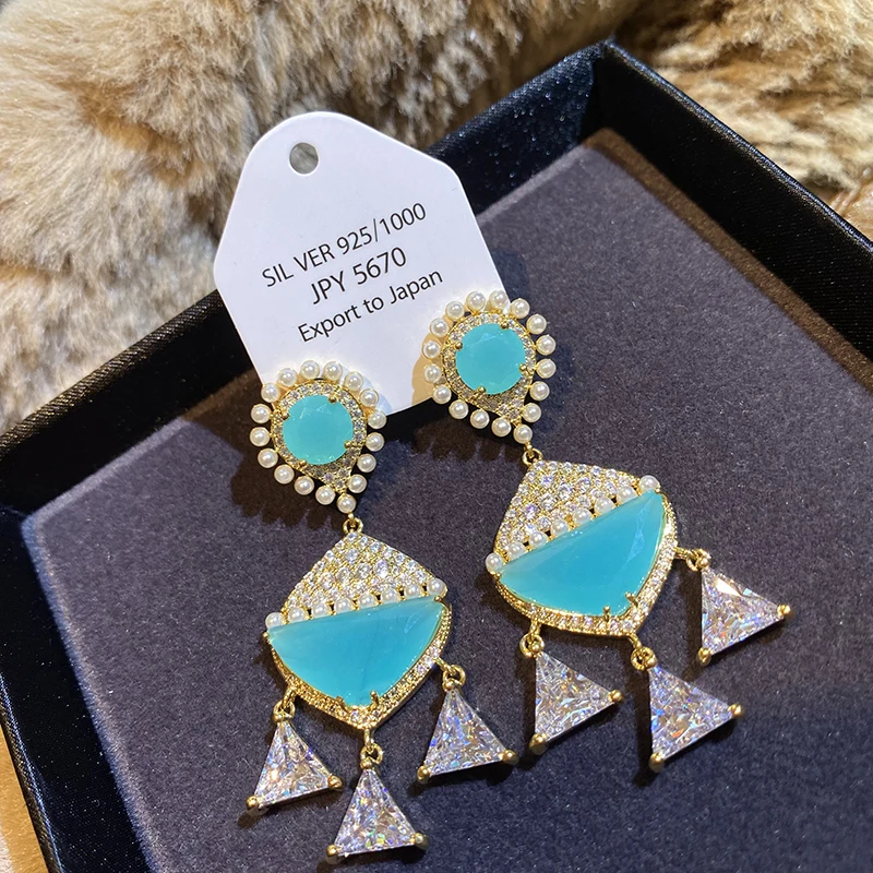 

Blue Drop Earring for Women 925 Silver Needle Ethnic Style Vintage Jewelry Fashion Accessories Luxury Party Dangle Earrings Stud