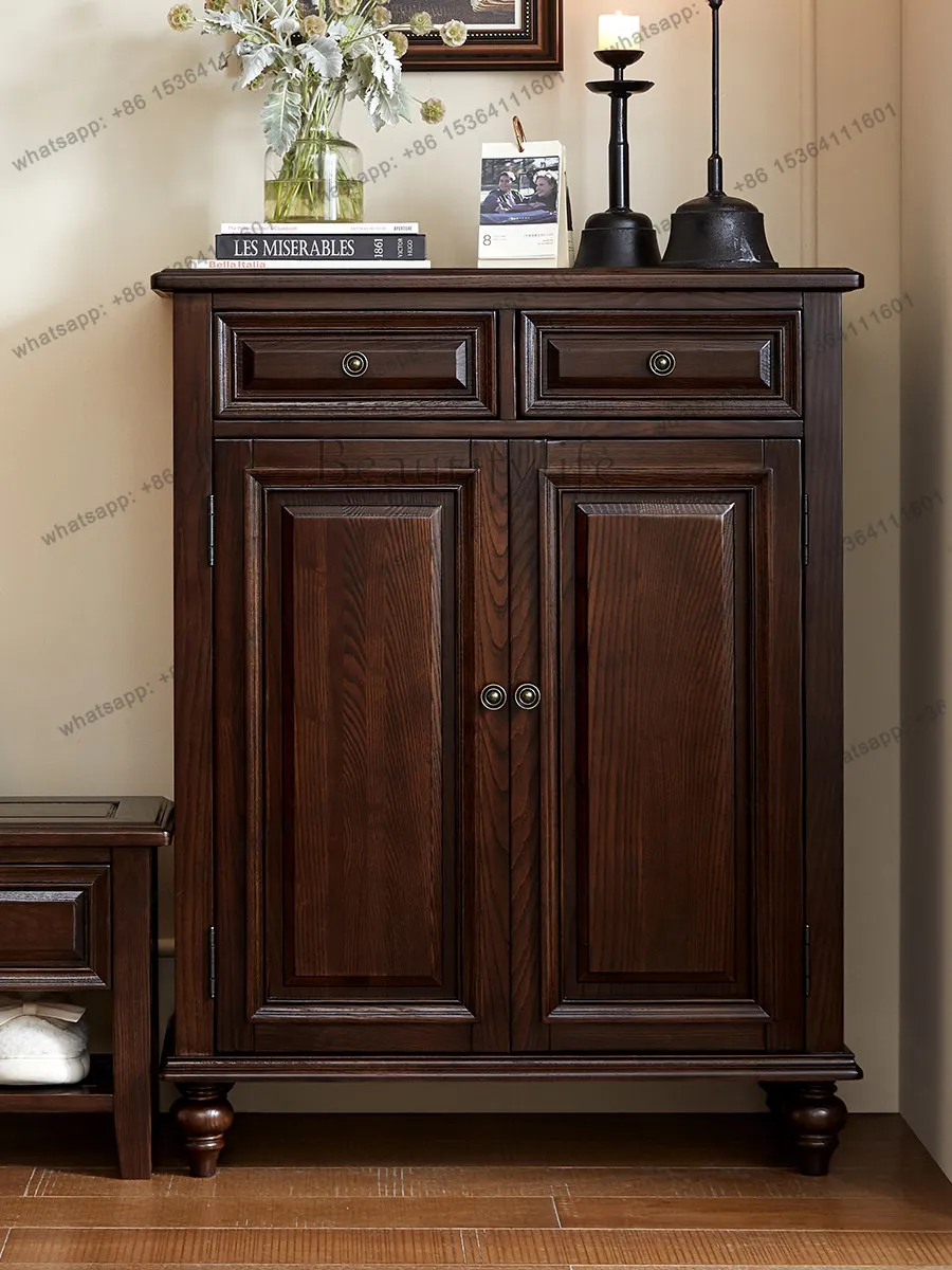 

American full solid wood shoe cabinet French light luxury retro multi-layer storage locker