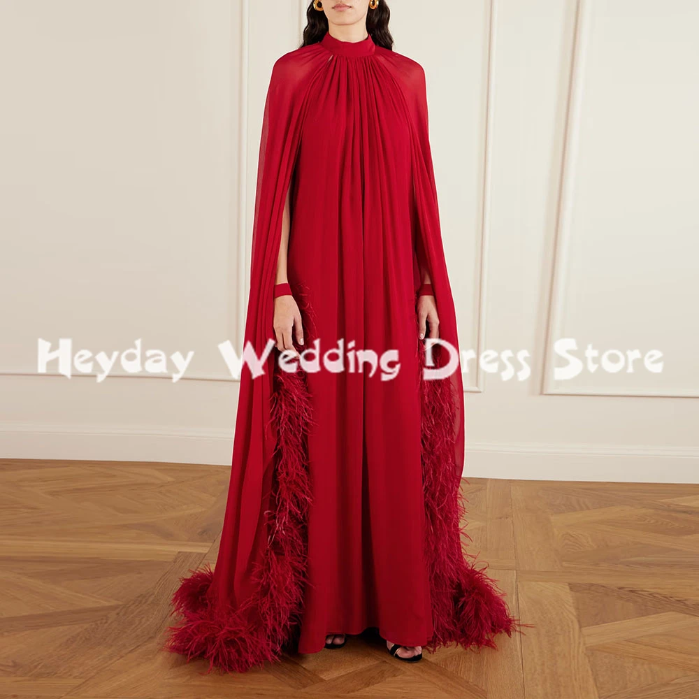 

Heyday Women's Customized Halter Fur Straight Evening Dresses Sleeveless With Shawl Floor-Length Formal Elegant Dresses 2025