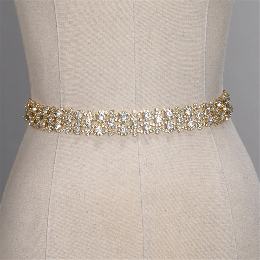 Gold Silver Rhinestones Bridal Belt Diamond Wedding Belt Crystal Long Ribbon Wedding Sash for Dress Accessories In Stock