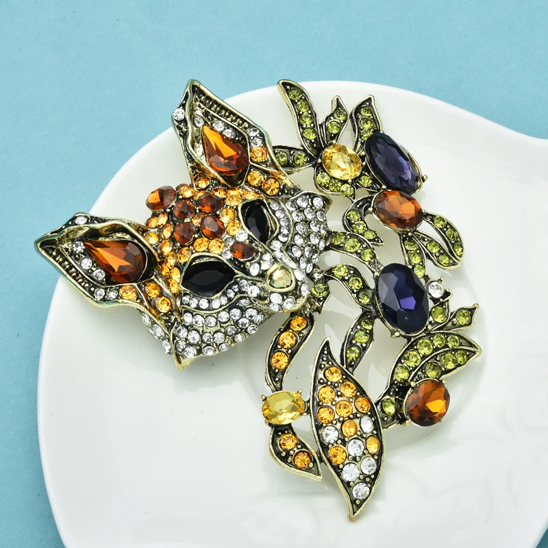 Wuli&baby Big Luxury Crystal Fox Brooches For Women Unisex Vintage Charming Animal Party Brooch Pins Gifts
