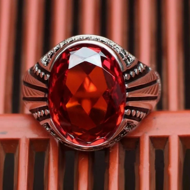 BOCAI S925 Sterling Silver Charm Rings New Fashion  Garnet Inlaid Zircon 100% Real Pure Argentum Gem Jewelry for Men