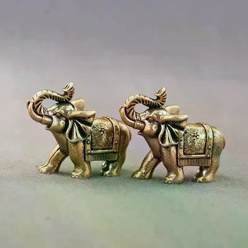 Lucky Elephant Small Ornaments Brass Blessing Elephant Miniature Figurine Antique Bronze Animal Statue Copper
