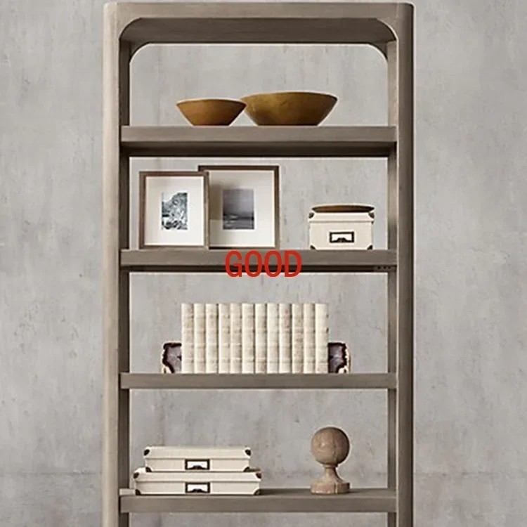 Solid Wood Bookshelf French Country Retro Bookcase Dining Side Decoration Shelf