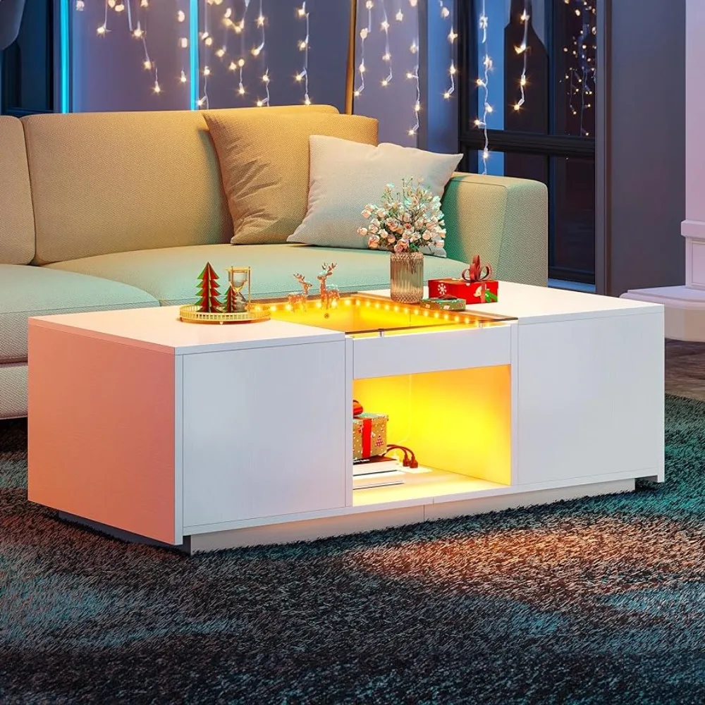 

LED Coffee Table White Center Table With Storage Coffee Tables for Living Room Furniture Dolce Gusto Mesa Lateral Furnitures