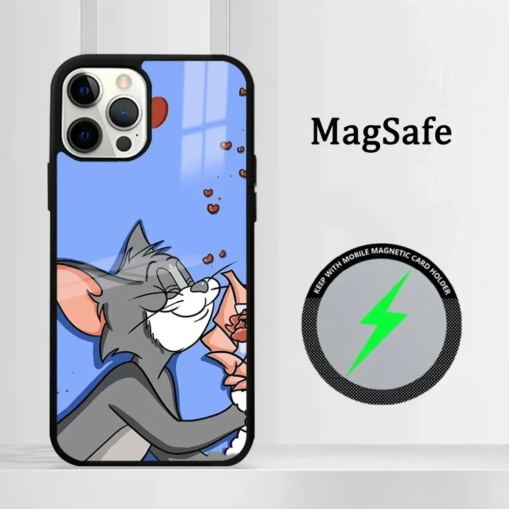 T-Tom And J-Jerry Blow a Kiss Phone Case For iPhone 16 15 14 13 12 11 Pro Max Plus Mini Magsafe Mirror Wireless Magnetic Cover