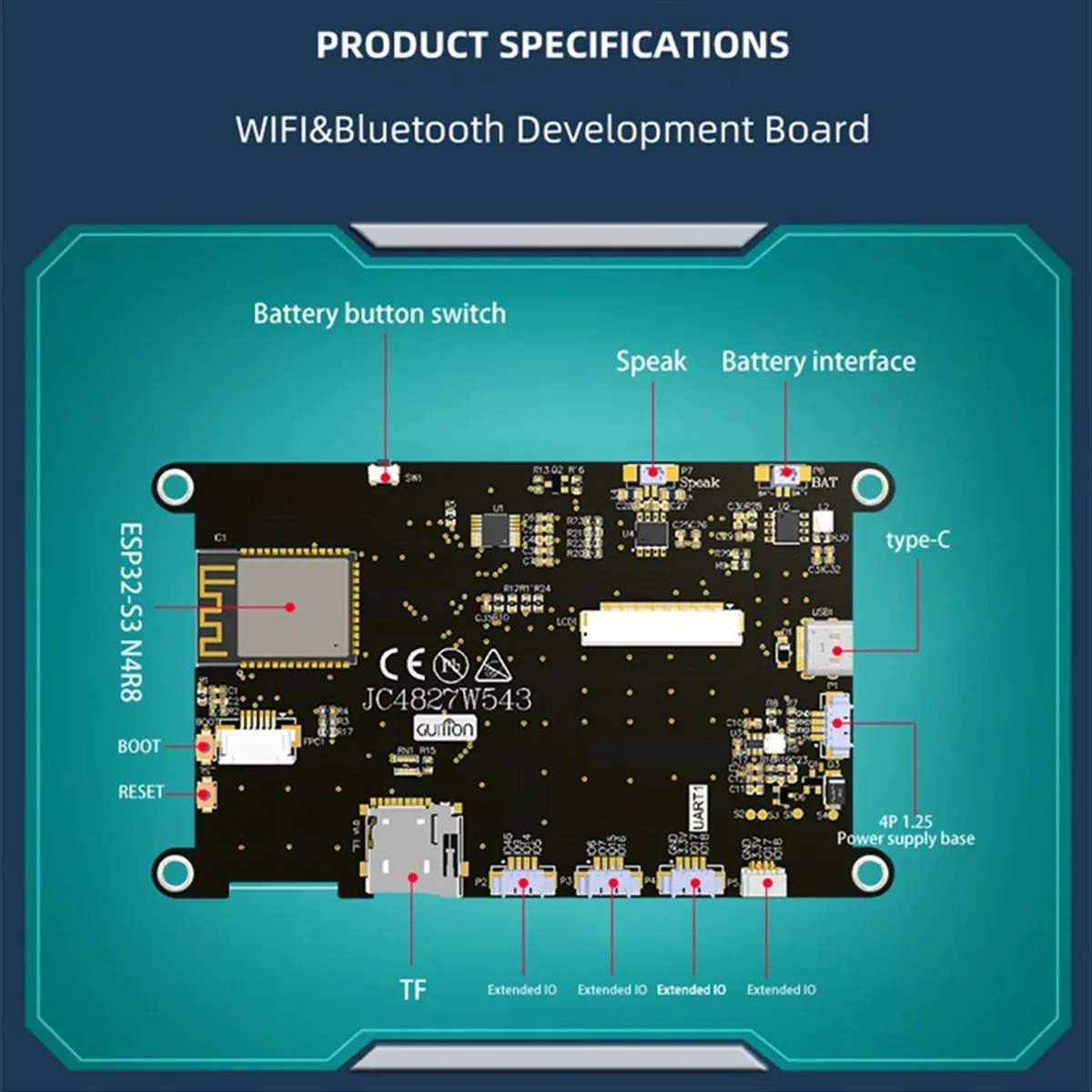 

(ABDH) ESP32-S3 LCD-дисплей IPS с емкостным сенсорным экраном HD, 8 МБ PSRAM, Wi-Fi, Bluetooth, плата для разработки Arduino LVGL, 5 дюймов