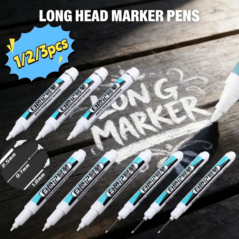 

Набор белых маркеров (1/2/3 шт.) для дерева, камня, пластика, кожи, стекла, металла, холста, керамики, маркер для глубоких отверстий 0.7/1.0/2.5 мм