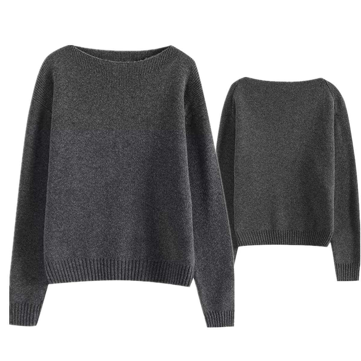 

Maxdutti 2024 Winter Minimalist Women's Knitted Sweater Women Tops Fashion Elegant Gray Color Round Neck Pullovers