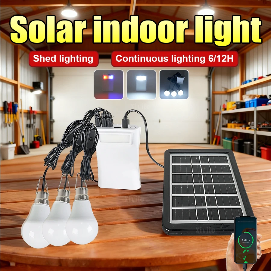 4800mAh Lasting outdoor solar light Indoor House Solar Bulb Light  USB Charged Hanging  Powerful Solar LED Lights Waterproof