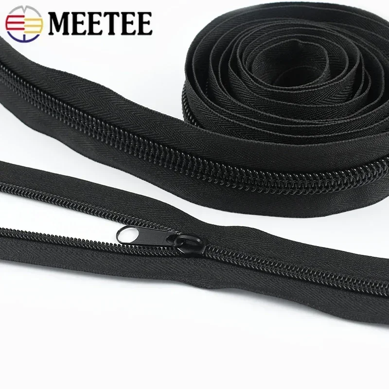 1-5M 3# 5# 8# 10# Black Nylon Zipper Tape with Sliders Clothes Zip Roll Bag Replacement Coil Zips Sewing Zippers Puller Repair