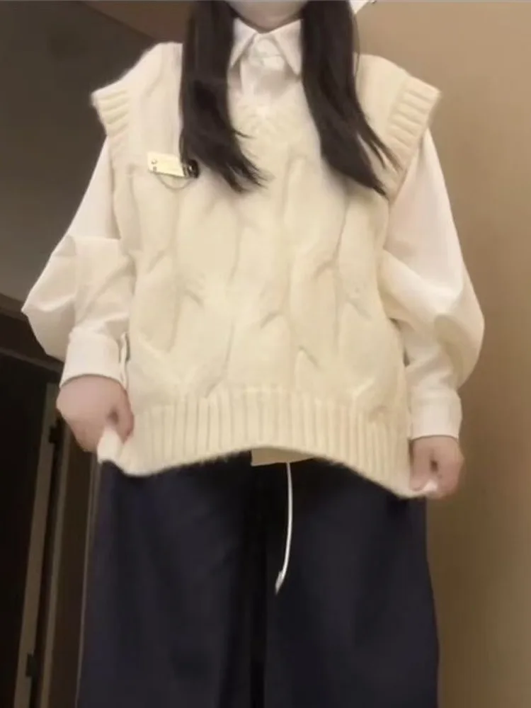 

Ранняя осень, вязаный жилет и комплект Irt для похудения, белый длинный све, милый универсальный костюм из двух предметов для женщин