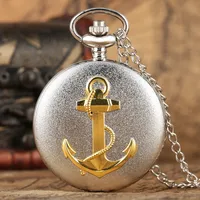 Silver Vintage Classic Design Quartz Pocket Watch Men Anchor Souvenir Gift with 80cm Necklace Chain Best Gift Clock Male Relogio