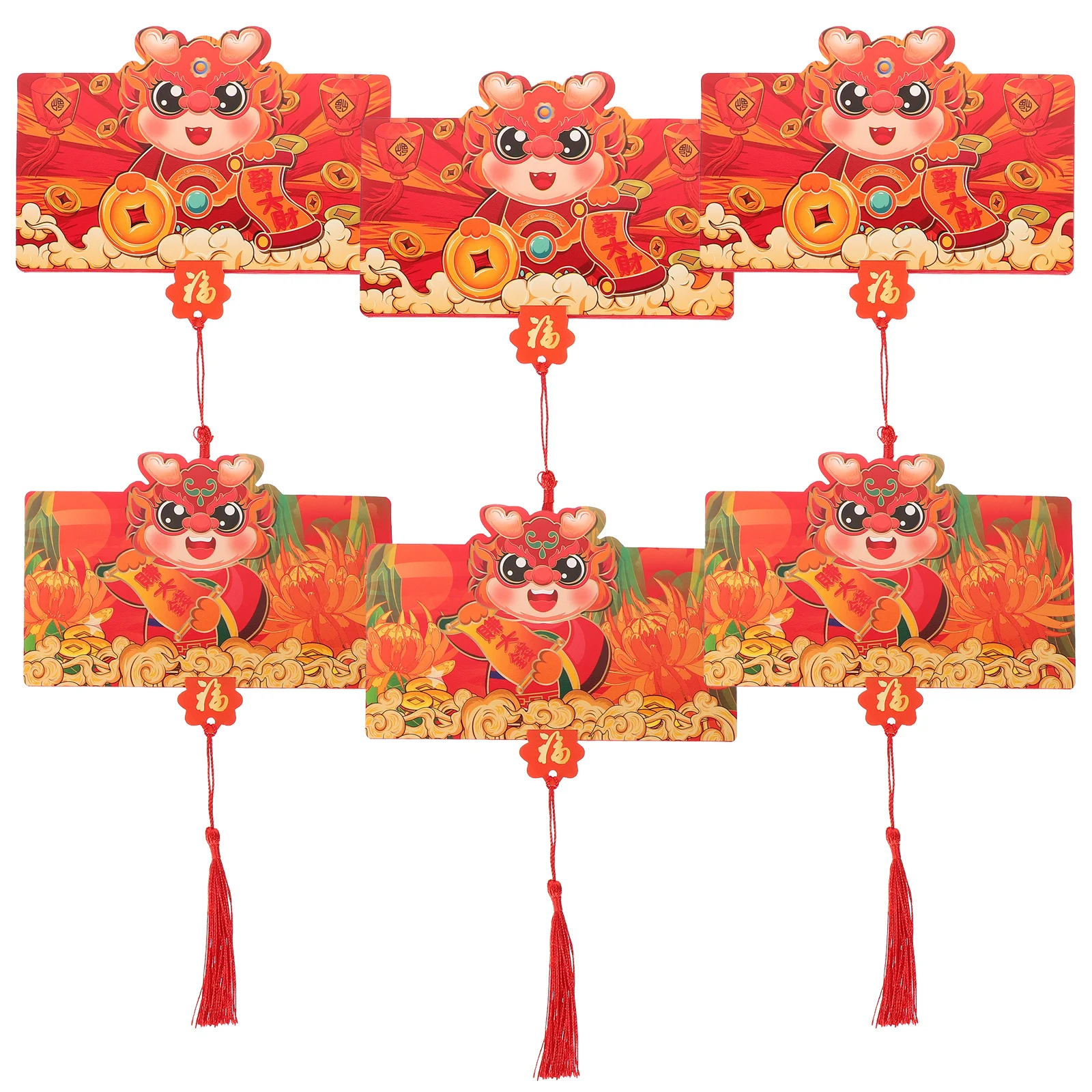 

6Pcs Chinese Red Envelopes Paper Money Pockets for 2024 Spring Festival New Year Lucky Red Packet Cash Envelopes