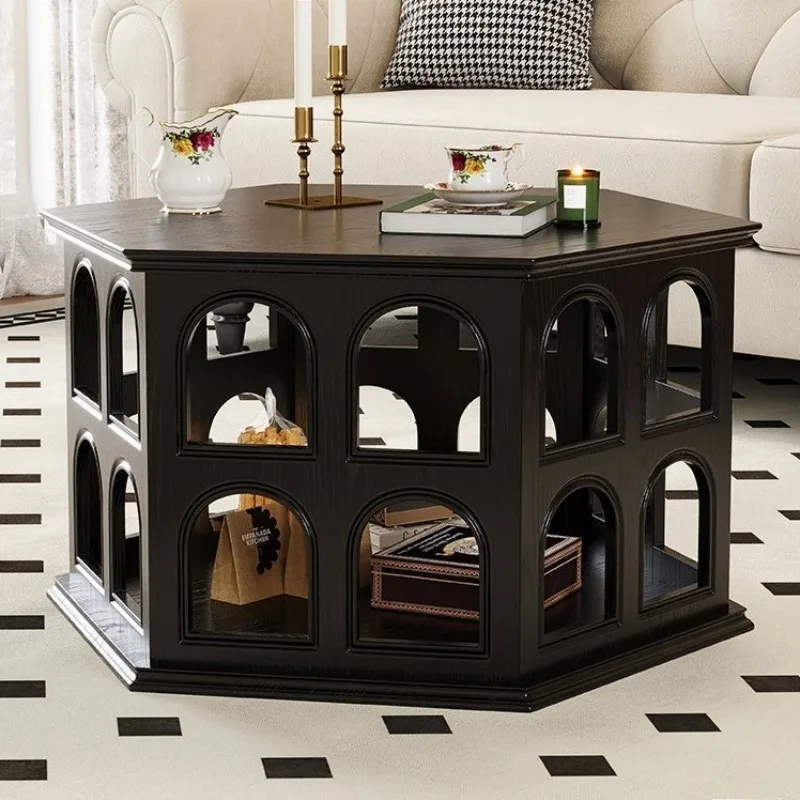 

French retro solid wood coffee table living room home high-end design sense arch hollow modeling side table creativity