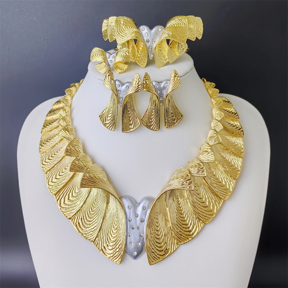 

ESALE African Gold Color Big Jewelry Set Exaggerated Statement Large Necklace Bracelet For Women Wedding Party Gifts 2025 New